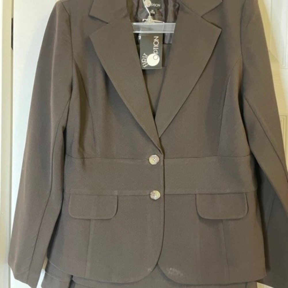 1st Option 2pc brown jacket & fishtail skirt sz 14